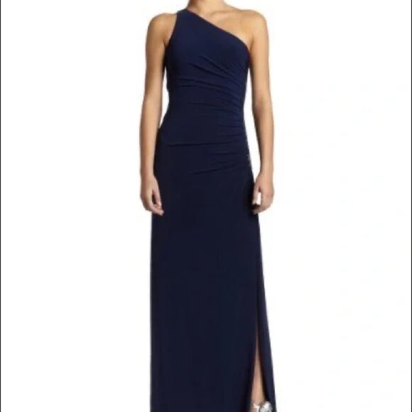 Laundry By Shelli Segal Women's Pink One Shoulder Side Shirred Beaded Gown - Picture 6 of 6